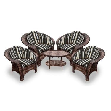 Imagem de Conjunto De Poltronas Fibra Sintética 19 - 4 Poltronas + 1 Mesa Centro - Tecido Illimani Preto