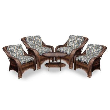 Imagem de Conjunto De Poltronas Fibra Sintética Melo - 4 Poltronas + 1 Mesa Centro - Tecido Corda Náutica