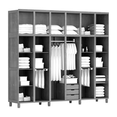 Imagem de Guarda-Roupa Grécia Casal Mel com Espelho 12 Portas 3 Gavetas e Maleiro Madeira Maciça de Pinus Cavazotto