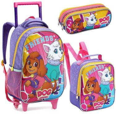 Imagem de Kit Mochila Rodinha Lancheira Estojo Duplo Infantil Escolar Skye Patrol Dog Heroes Patrulha Canina