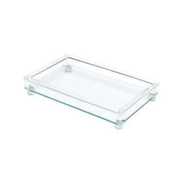 Imagem de Bandeja Decorativa Com Pé + Lateral Vidro Tubular Altura 6 X Largura 12 X Comprimento 32cm