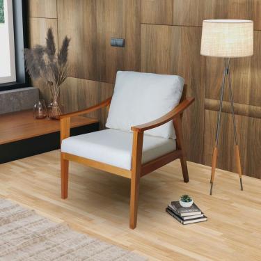 Imagem de Poltrona Veneza Em Verniz Detalhes Com Tiras De Corino Com Almofada Marrom-branco