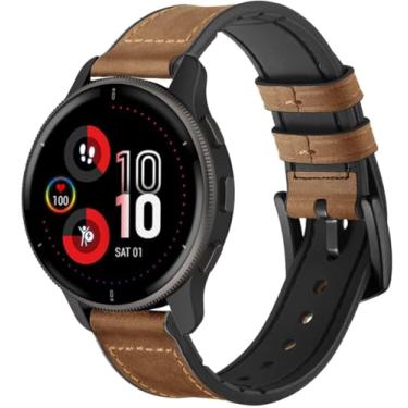 Imagem de Pulseiras de couro compatíveis com Garmin Venu/Sq/Sq 2/Forerunner 165/55/645/245 Music Watch, Garmin Vivoactive 6/5/3, pulseira esportiva de couro de silicone de 20 mm para Vivomove HR/esporte