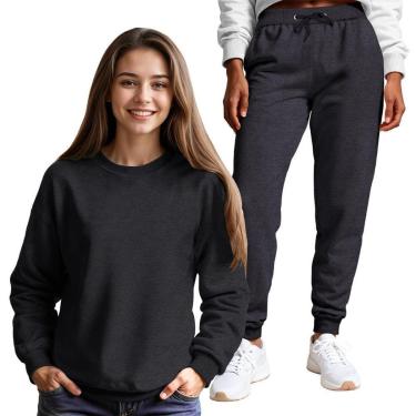 Imagem de Conjunto Moletom Gola Redonda e Calça Feminina Lisa-Feminino
