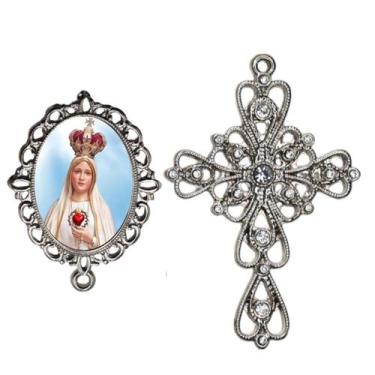 Imagem de Crucifixo Arabesco Terço de Noiva Relicario Nossa Senhora de Fatima Pe