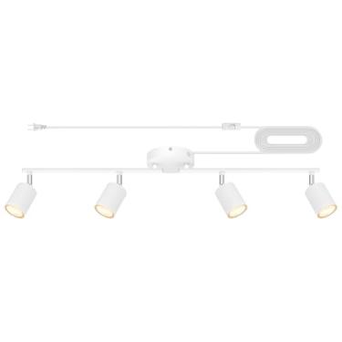 Imagem de Bricosmocon Iluminação De Trilho Led Plug-In, Luminárias Teto, Kit Cozinha Branca Com 4 Luzes, Parede Cabo Alimentação 4,5 M, Holofote Teto Giratório Para Quarto (Soquete Gu10, Sem Lâmpada)