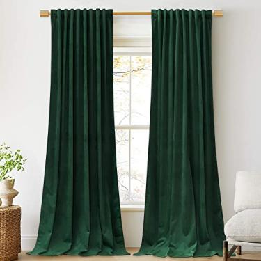 Imagem de StangH Cortinas De Veludo Verde Com 2 Painéis E 2,5 M Comprimento, Cenários Decorativos Escuros Luxo Bloqueio Luz Para Festas/Feriados, Aquecimento Sólidas Resistentes Ao Calor Frio Quarto, L52 X C1