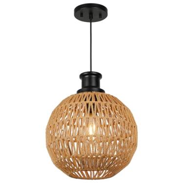 Imagem de Rosient Luminárias Pendentes De Vime Estilo Fazenda, Lustre Boho 30 Cm, Corda Trançada À Mão, Boêmio, Para Sala Jantar, Estar, Cozinha, Ilha, Quarto, Hall Entrada, Altura Ajustável