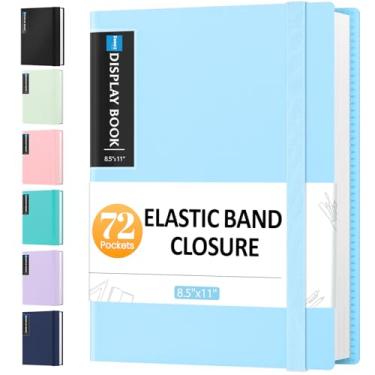 Imagem de Sooez Fichário de 72 bolsos com mangas de plástico e faixa elástica, grande capacidade de 21 x 27 cm, 144 páginas, pasta de documentos de portfólio de arte com protetores de folha transparentes para