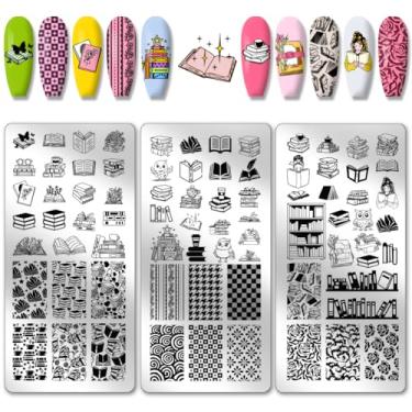 Imagem de PH PandaHall 3 peças de livro de leitura, placa de carimbo de unha, tema amante, modelos de arte de unhas, placas de imagem de aço inoxidável, coruja, flor, arte, estêncil, para volta às aulas, 12 x