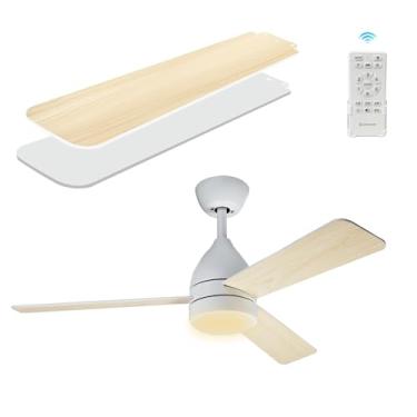 Imagem de MKBREEZE Ventiladores De Teto Com Luzes 42" Brancos E Controle Remoto, Ventilador Perfil Baixo Para Quarto, Luz Led Ajustável Em 3 Cores, Lâmina Elétrica Silenciosa