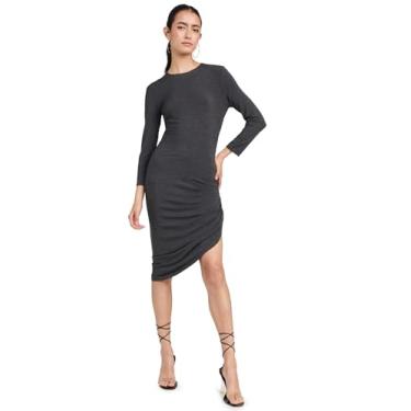 Imagem de Norma Kamali Minivestido feminino manga 3/4 gola redonda drapeado lateral, Cinza escuro, P