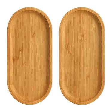 Imagem de Jogo 2 Bandejas Bambu Lavabo Decorativa Café Madeira 28cm - Lyor