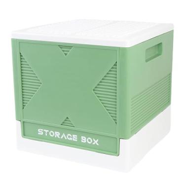 Imagem de Asixxsix Caixa para armazenamento de brinquedos, Organizador de blocos de montar dobrável e empilhável 37L com tampa, Recipiente de armazenamento PP com placa de base de construção (Verde)