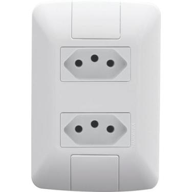 Imagem de Tomada 2 Pinos + Terra 20A Aria Dupla com Espelho 4x2 Branco Tramontin