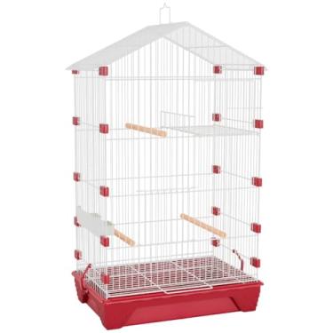 Imagem de Gaiola de plástico de malha fina com trava para papagaios (Branco+Vermelho)