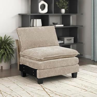 Imagem de Lexicon Sofá secional modular, módulo para sofá secional, cadeira sem braços, capa de almofada removível, estofamento macio, moldura durável, conforto personalizável, cinza claro de chenille