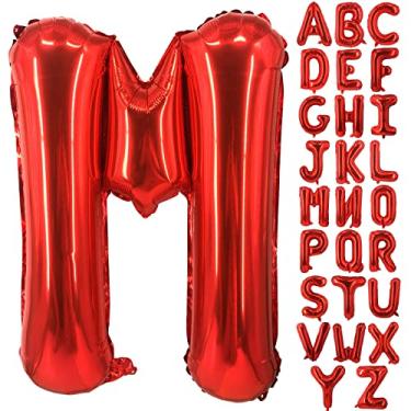Imagem de Lovoir Balões grandes de 101 cm com a letra M vermelha tamanho grande balão de hélio jumbo de folha de mylar para decorações de festa de aniversário, decoração de celebração, alfabeto vermelho M