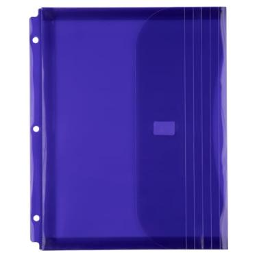 Imagem de JAM PAPER Envelopes de fichário de plástico com 3 furos com fecho de gancho e laço - livreto de letras - 241,3 x 292,1 mm (9 1/5.1 cm x 11 1/5.1 cm) com expansão de 25,4 mm (1") - roxo - pacote com 12
