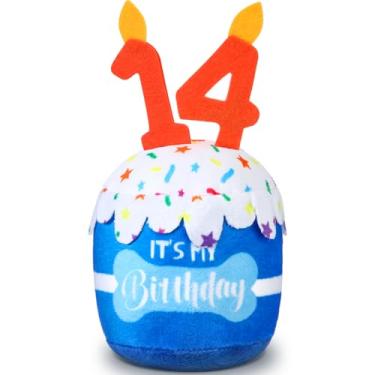 Imagem de Dansydaisy Acessórios de brinquedo de bolo de aniversário de 14 anos para meninas e meninos, brinquedo de pelúcia azul para decoração de festa de aniversário para cães grandes, médios e pequenos