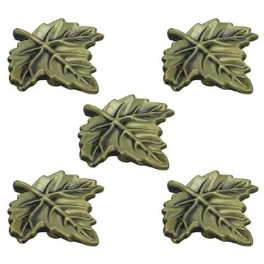 Imagem de T Tulead 5 peças puxadores em forma de folha maçanetas de armário de bronze verde antigo puxadores de porta puxadores de porta de folha 5,3 cm x 5 cm com parafusos de montagem