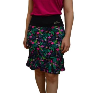 Imagem de Short Saia Babado Estampada Moda Fitness Evangélica Cós Alto Uv 50+ Ac