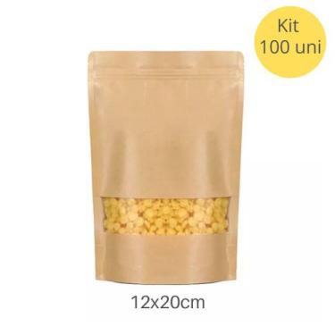 Imagem de Saco Embalagem Kraft com Visor stand Up Pouch 12x20 100 uni - M1