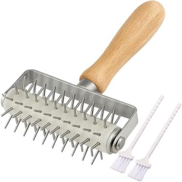 Imagem de EVEDM Pizza Massa Rolo de Aço Inoxidável, Perfurador de Pin de Pizza com Alça de Madeira, Ferramenta de Acoplamento para Pizza Cookie Pie Pastelaria