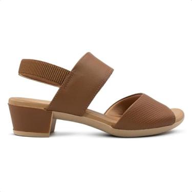 Imagem de Sandália Usaflex Feminina Couro Salto Bloco Elástico Calcanhar Casual Caramelo Pa02002008 35