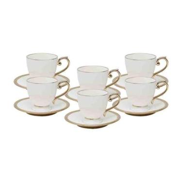 Imagem de Conjunto 6 Xícaras de Chá Porcelana com Pires Paddy Branco 200 ml Wolf