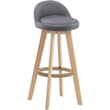 Imagem de Cadeira De Bar De Madeira Rústica Retrô Haiyu-swivel Bar Alta Multicolorida Redonda De Linho Com Encosto & Apoio Para Os Pés, Brown, 83cm