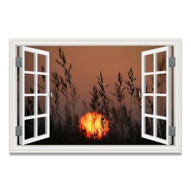 Imagem de LKXGRRSFG Impressão em tela Fireball Faux Window Nature Scene – Arte de paisagem realista para decoração de parede de casa 23 x 75 cm