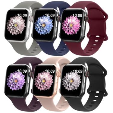 Imagem de RQQ Pacote com 6 pulseiras esportivas de silicone líquido compatíveis com Apple Watch séries 11, 10, 9, Ultra, 8, 7, 6, 5, 4, 2, 1 SE 3, 6, 5, 4, 2, 1 e SE 3, 6