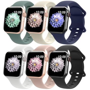 Imagem de RQQ Pacote com 6 pulseiras esportivas de silicone líquido compatíveis com Apple Watch séries 11, 10, 9, Ultra, 8, 7, 6, 5, 4, 2, 1 SE 3, 6, 5, 4, 2, 1 e SE 3, 6