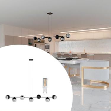 Imagem de Lustre Jabuticaba Pendente 7 Globos Vidro Com Lampadas Branco Quente - Bivolt - PRETO/FUME - 110V/220V
