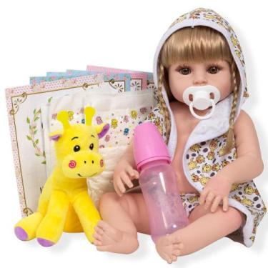 Imagem de Bebe Reborn Loira Corpo de Vinil Completa Roupão Girafinha - Cegonha R