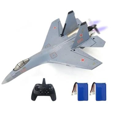 Imagem de WANZRXX RC Airplane SU35 Jet 4CH Remote Control Plane RTF Tail Motor Aircraft 3D / 6G Stunt Function Fixed Wing Glider Brushless Motor Simulation Fighter for Adult Beginners 2 Batteries (Gray)