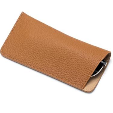 Imagem de Estojo De óculos De Couro Genuíno Bolsa De óculos Caso Para Homem E Mulheres Bolsa De Armazenamento De óculos De Sol Óculos Ultrafinos Caixa Protetor De óculos Bolsa, Brown