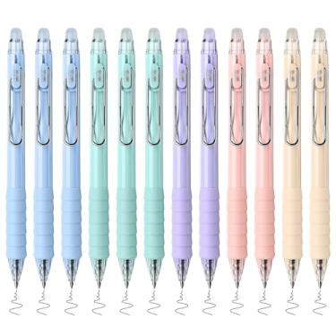 Imagem de M&G 12 canetas de gel apagáveis, canetas retráteis de tinta preta com borrachas transparentes, caneta de escrita lisa de ponta fina de 0,5 mm para anotações e palavras cruzadas (tinta preta)