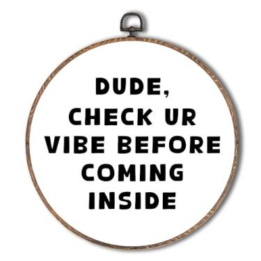 Imagem de Yorhifa Arte de parede emoldurada para sala de aula, arte de parede redonda minimalista em preto e branco, decoração de paredes redondas para sala de aula, verifique sua vibração antes de entrar em