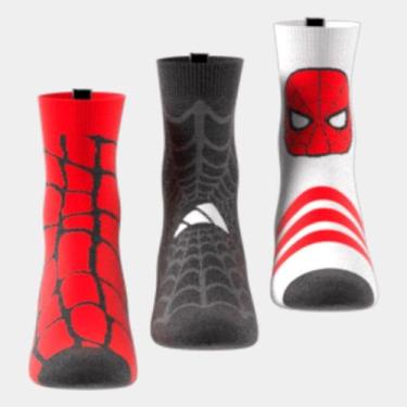 Imagem de Kit Meia Infantil Adidas Homem-Aranha Com 3 Pares, Branco, Vermelho, 3