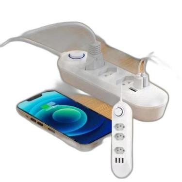 Imagem de Régua Elétrica 3 Tomadas Com Usb Metálico Computador Oficial - Blackwa