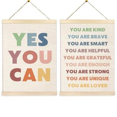 Imagem de Quadro inspirador de parede para sala de aula, cabide, 30 x 40 cm, conjunto de 2, decoração de parede de saúde mental para crianças, imagens em tela motivacionais, decoração de parede emoldurada para