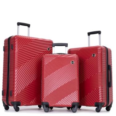 Imagem de Kacenray Conjunto de bagagem de 3 peças (51 cm/61 cm/71 cm), PC durável + mala leve ABS com rodas giratórias de 360° e dois ganchos, conjunto de bagagem de mão e equipamento de viagem despachado