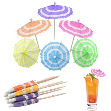 Imagem de 100 peças de guarda-chuvas de bebida, palitos de coquetel, guarda-chuvas de coquetel para bebidas, mini guarda-chuva de papel colorido, palitos de coquetel para verão bar tropical praia havaiana