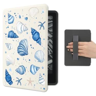 Imagem de AdorableWhimsy Capa Ocean Seashell para Kindle Paperwhite 12ª Geração/Kindle Colorsoft Edição Assinatura 2024 com Alça de Mão Couro PU Capa Protetora E-Reader Capa Auto Sleep/Wake