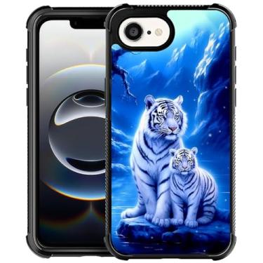 Imagem de CARLOCA Capa compatível com iPhone 16e, para meninas fashion design gráfico à prova de choque anti-arranhões capa de proteção contra quedas para iPhone 16e White Tigers Blue Dream Cases