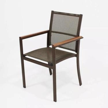 Imagem de Poltrona Cadeira de Jantar Amélia Tela Sling e Alumínio com Braço Deta