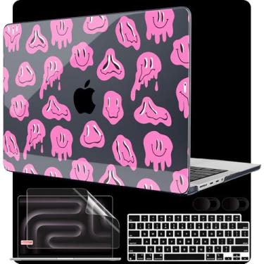 Imagem de MEEgoodo Capa para M4 MacBook Pro 16 polegadas 2024 2023 2021, serve para modelos A3403/A3186/A2991/A2780/A2485 M3 M2 M1 Pro/Max Chip, capas rígidas para laptop com teclado e câmera, emoji rosa