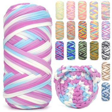 Imagem de Camiseta para crochê, camiseta arco-íris, tecido elástico grosso, fio de crochê para iniciantes, bolsa de tricô à mão, cesta/porta-copos / artesanato faça você mesmo/decoração de casa 200G roxo branco